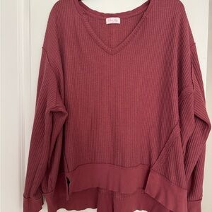 Pink Lily Oversize V-neck Thermal